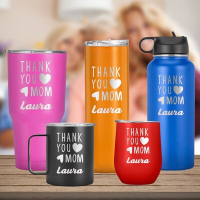 Thank You Mom Personalized Gift from Daughter, Son , Mother Day, Birthday Gift, Mom Travel Mug, Custom Name Tumbler - image1